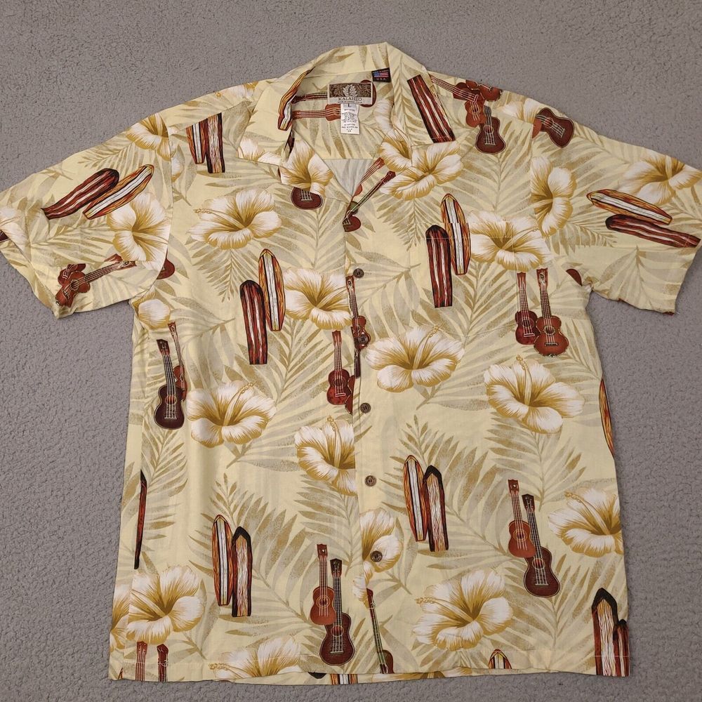 Kalaheo Hawaiian Shirt Mens Large Guitar Surfboard Button‎ Up Made in USA Camp